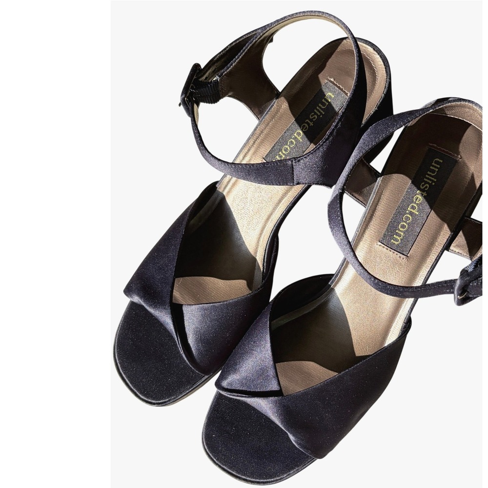 Unlisted Navy Blue Satin Block Heel‎ Sandals Strap Platform U47253 Size 10